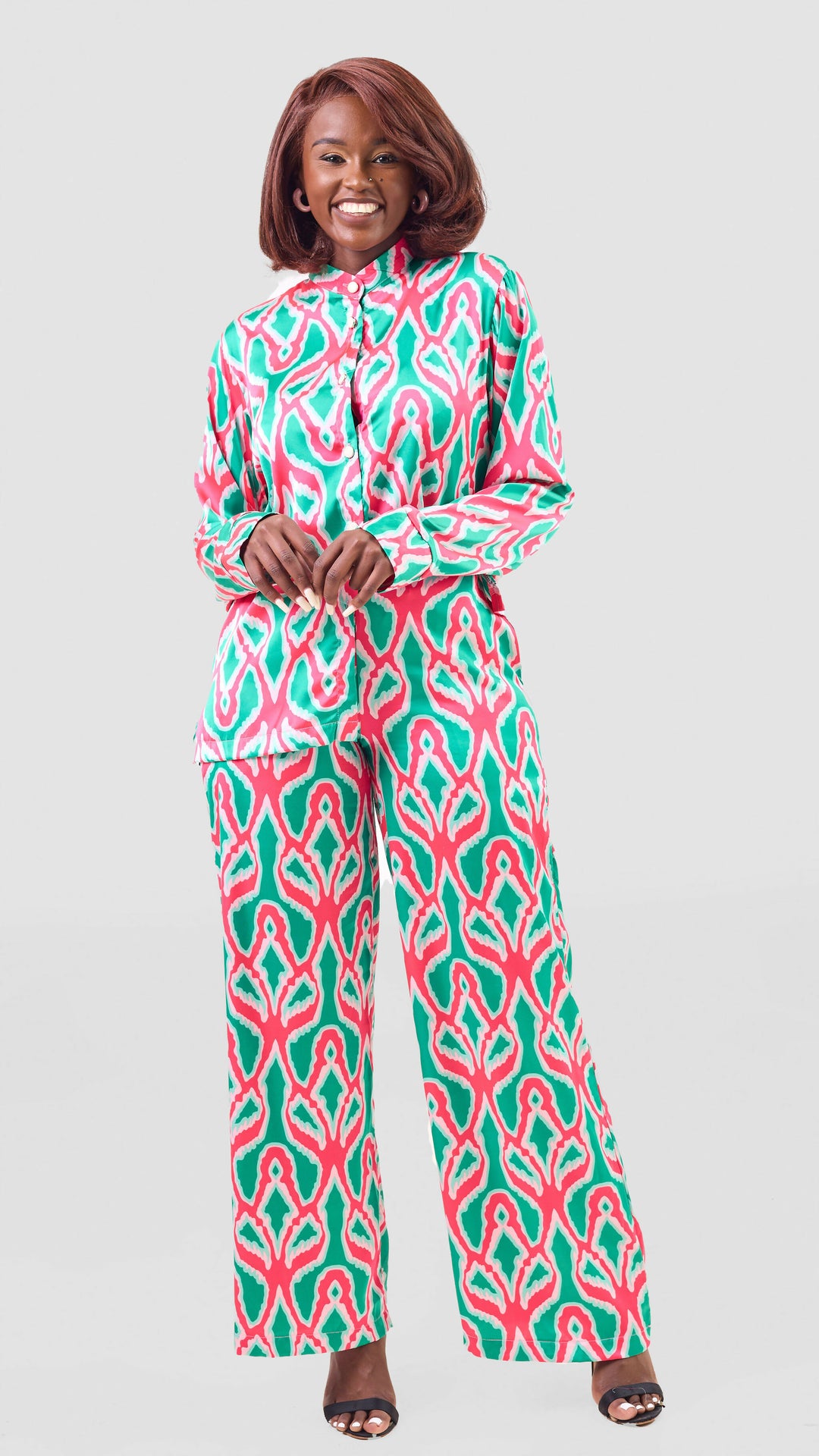 Elsie Glamour Lulu Two Piece Set - Abstract Red / Green Print