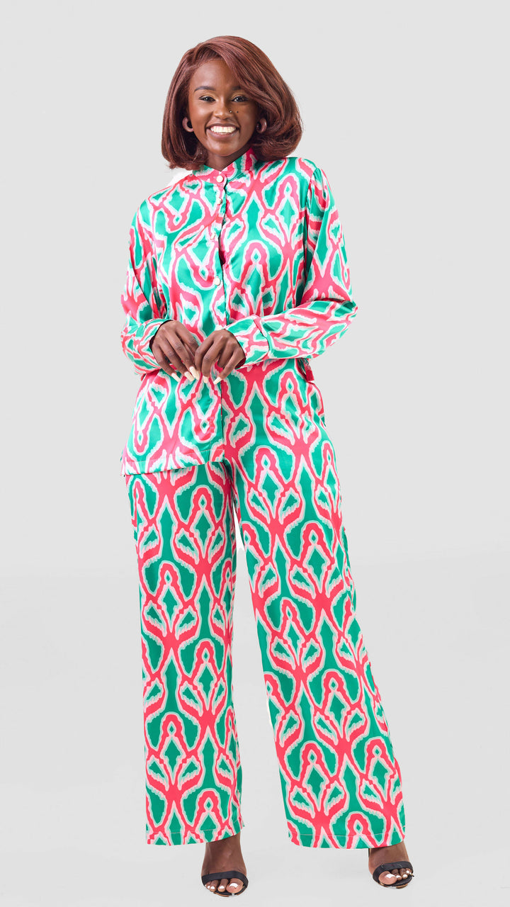 Elsie Glamour Lulu Two Piece Set - Abstract Red / Green Print