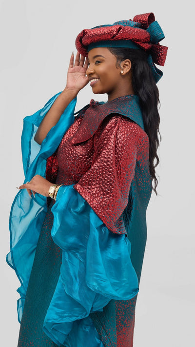 Hats And More Majestic Radiance Kaftan Set Dress - Red / Turquoise - Shopzetu