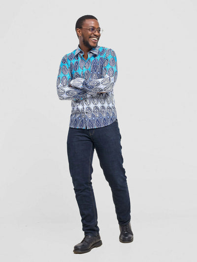 Mendilines Warm African Shirt - Dark Blue Print - Shopzetu