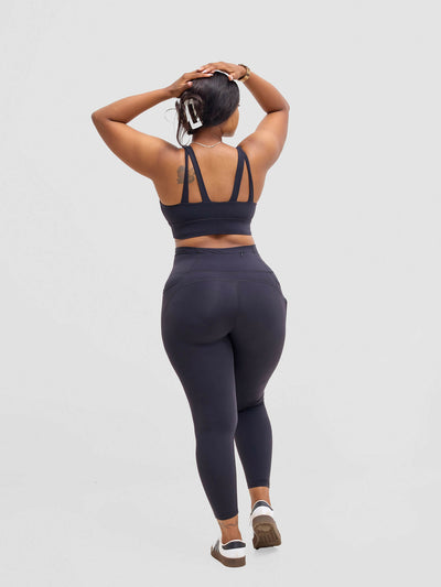 Flen Store With Pockets Leggings & Sports Bra Set - Black - Shopzetu