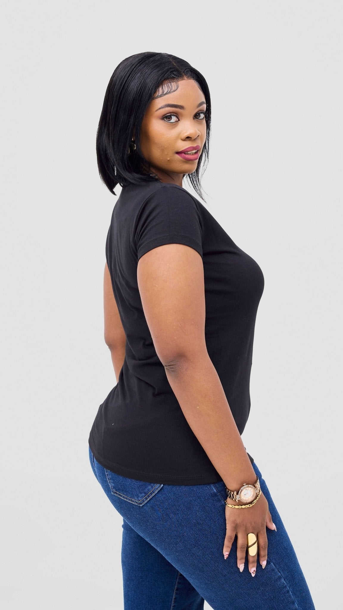 The Fashion Frenzy V - neck Short Sleeved Top - Black - Shopzetu