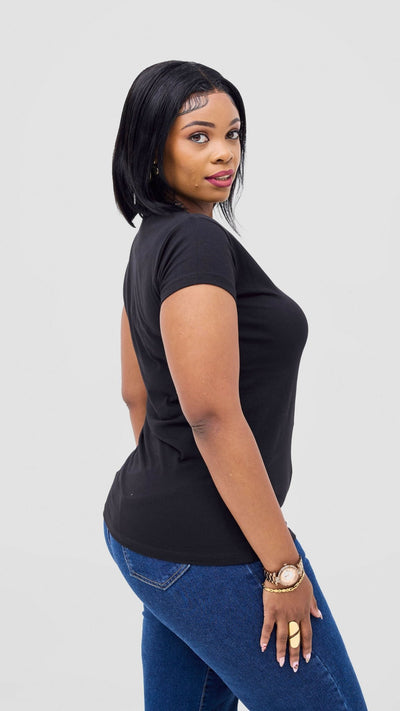 The Fashion Frenzy V - neck Short Sleeved Top - Black - Shopzetu