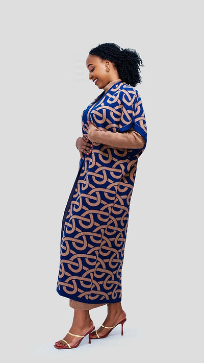 The Fashion Frenzy Printed Kimono - Khaki / Navy Blue - Shopzetu