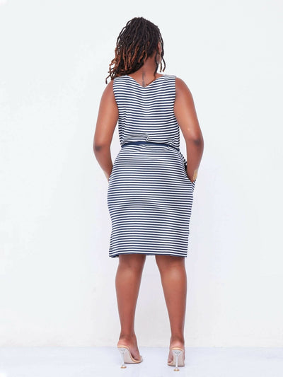 Hessed Mini Stripped Sleeveless Dress - Navy Blue - Shopzetu