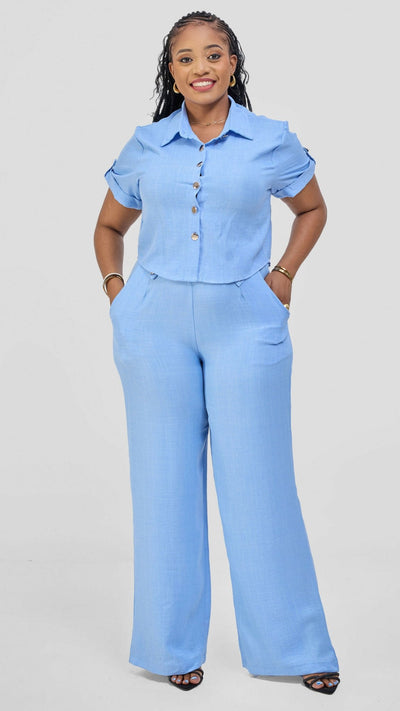 Prettygline Satin Set - Blue - Shopzetu