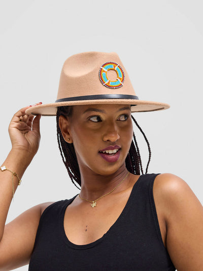 Umbo Collections Malkia Fedora Hat - Beige - Shopzetu