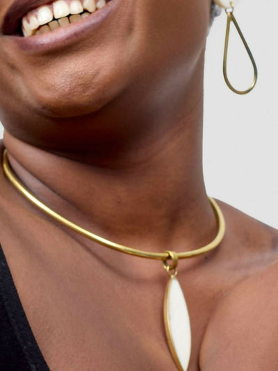 Purely Brass Wema Brass Choker - White / Gold - Shopzetu