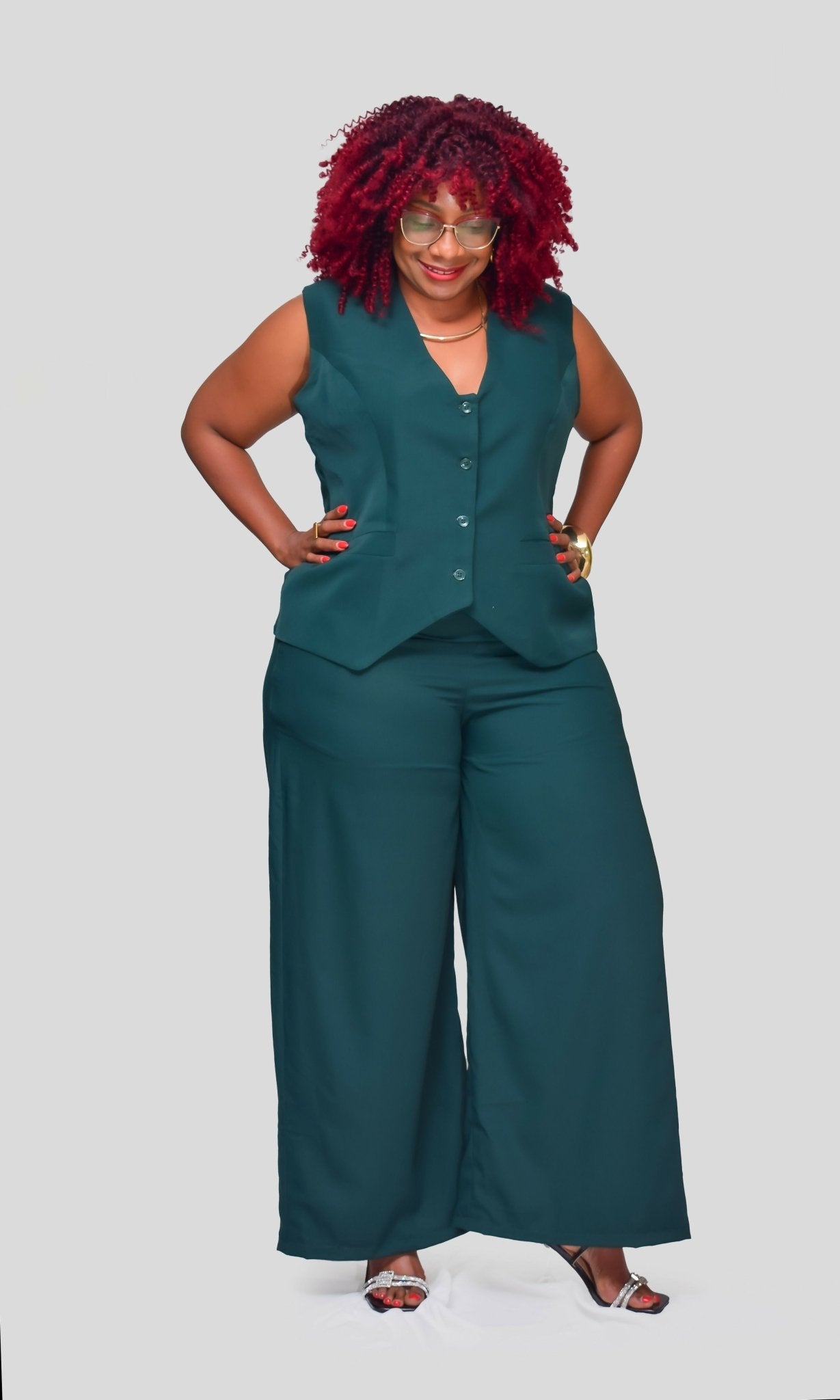 Thick & Fab Missy Waistcoat Set - Green - Shopzetu