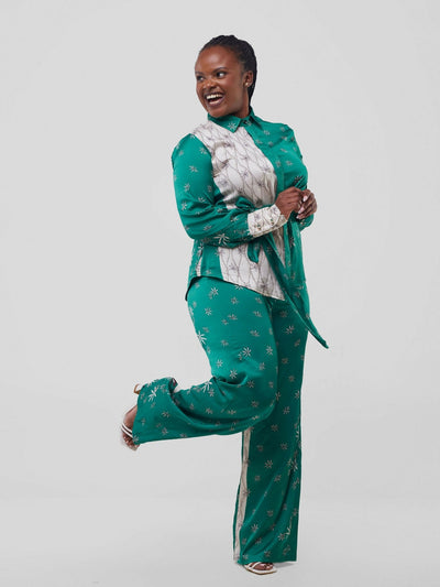 Silk House Collection Marcella Pant Set - Green Print - Shopzetu