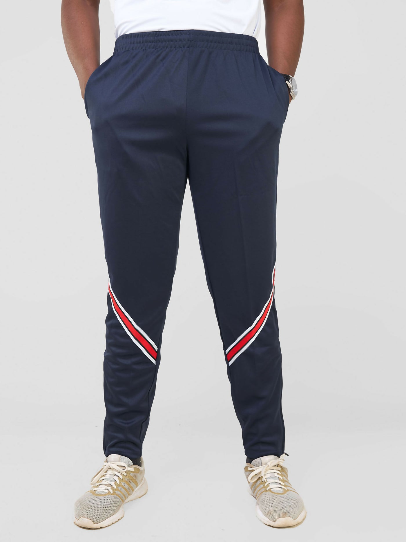 Track Pants W/Elastic Drawstring Waist Pant - Navy Blue - Shopzetu
