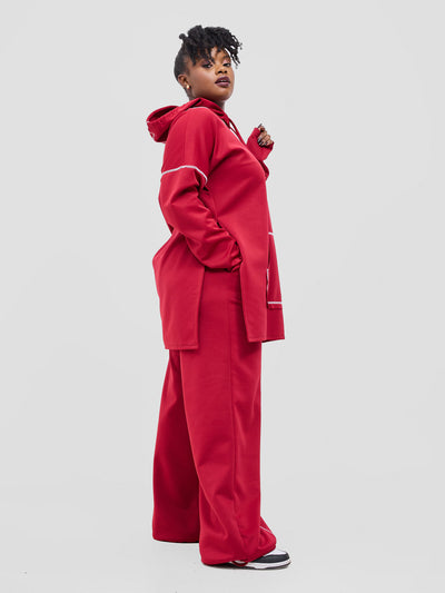 Zoya Taani Side Slit Hoodie - Red