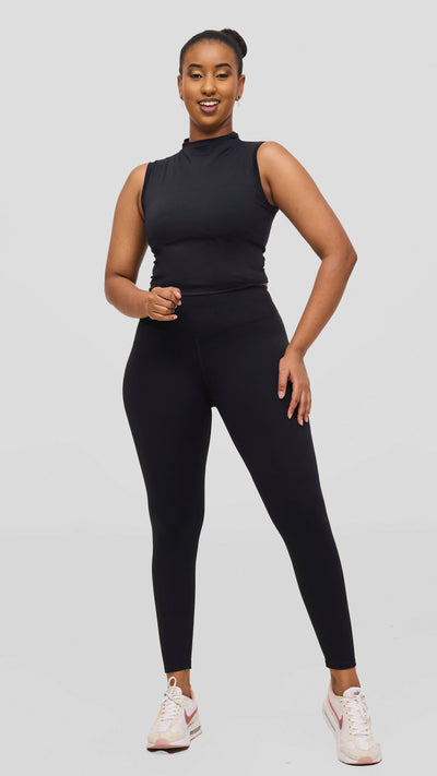Flen Store Sleeveless Top With In-built Bra & Leggings Set - Black