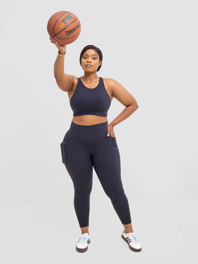 Flen Store With Pockets Leggings & Sports Bra Set - Black - Shopzetu