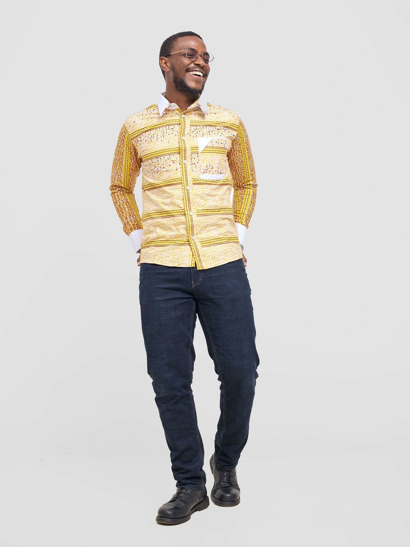 Mendilines Warm African Shirt - White / Yellow - Shopzetu