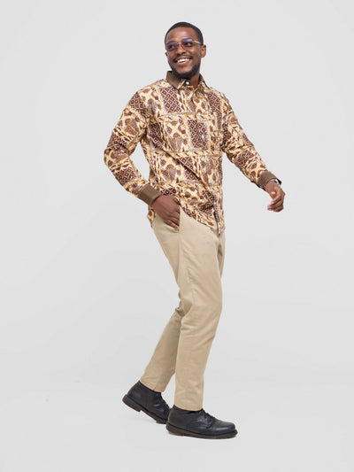 Mendilines Warm African Shirt - Dark Brown Print - Shopzetu