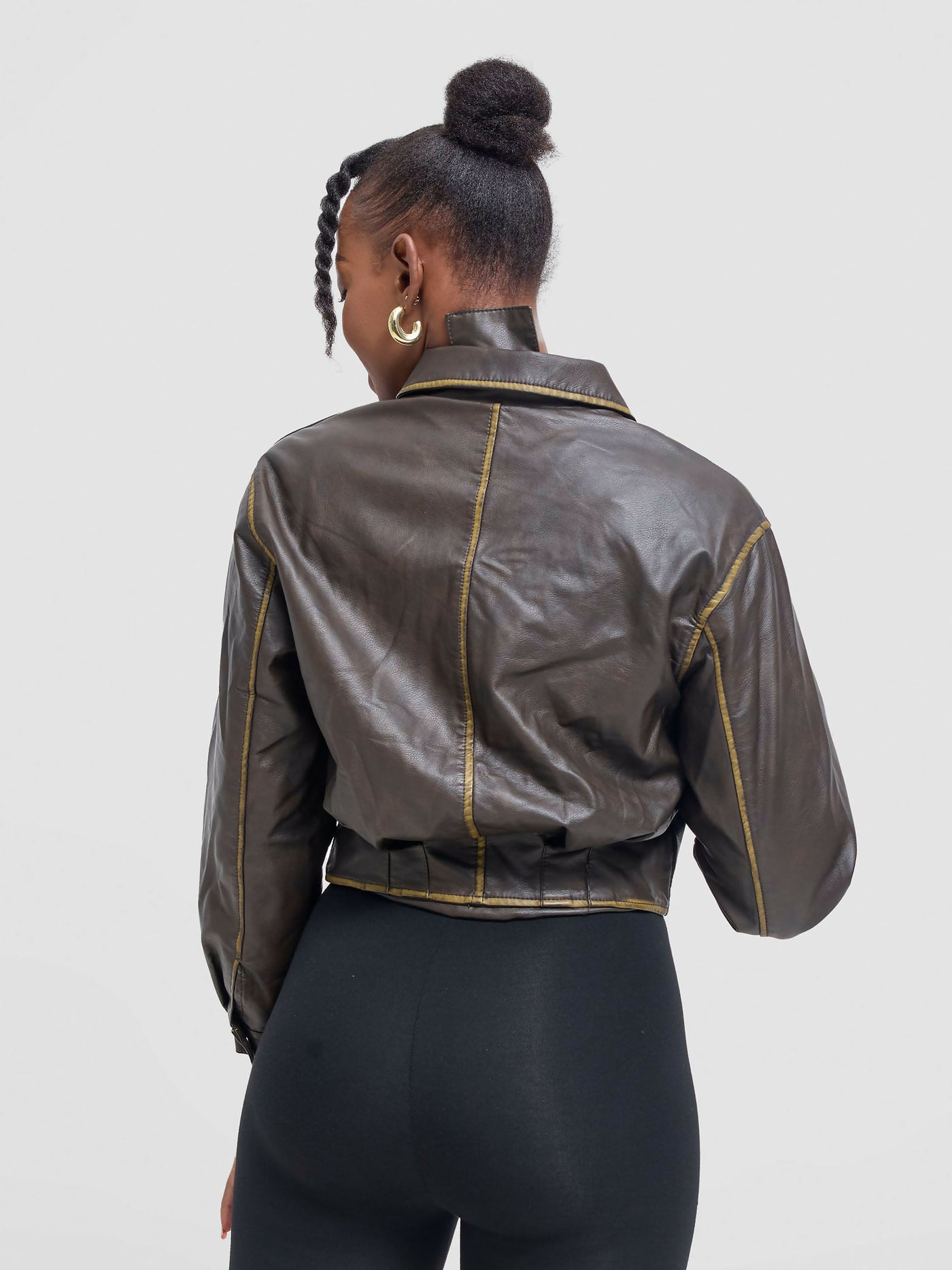 Stylish Sisters Leather Jacket - Dark Brown - Shopzetu