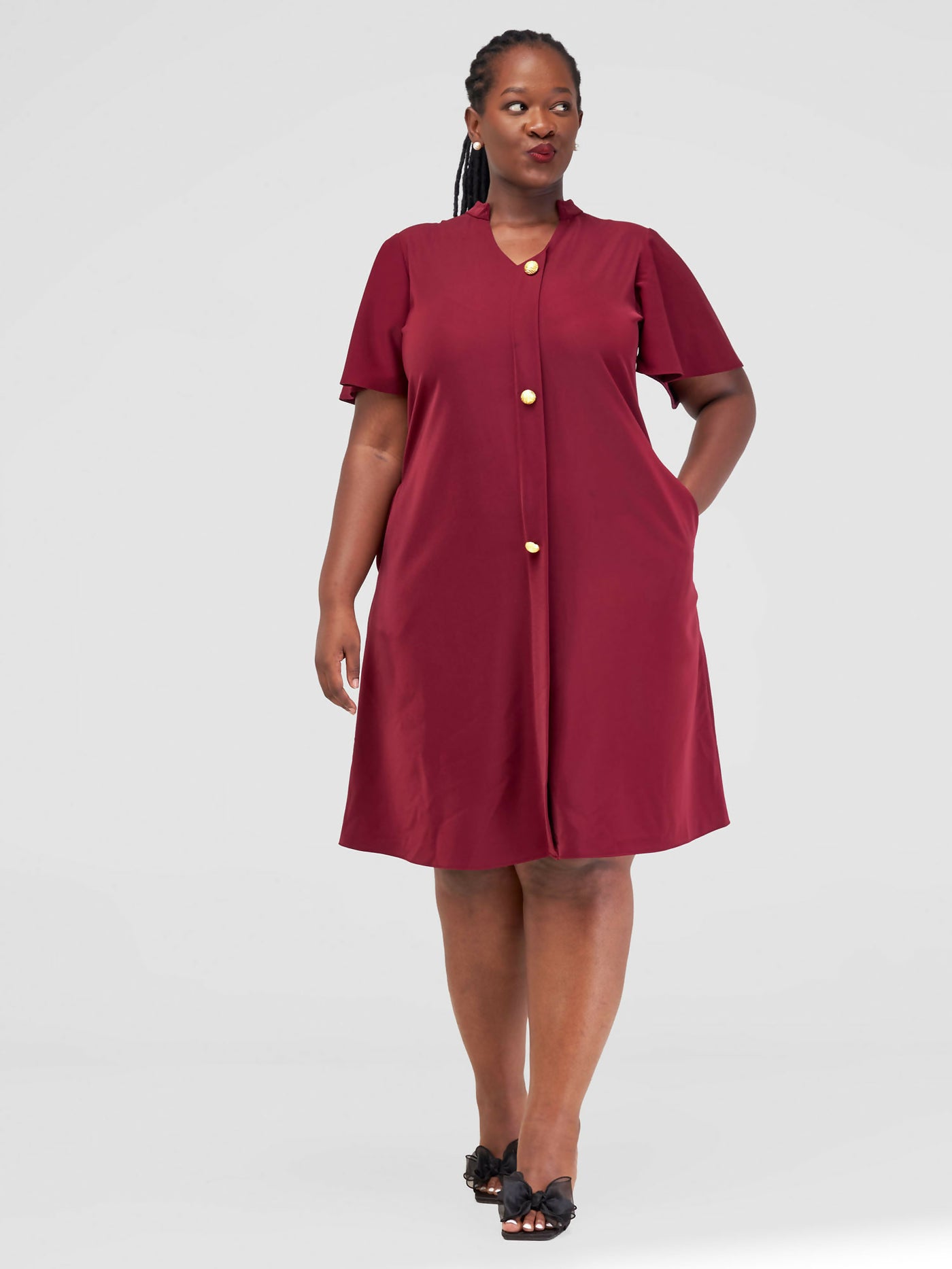 Jolly Fancy Wear Taira Shift Dress - Maroon - Shopzetu