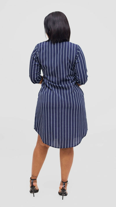 Salok Havilah Waini Shirt Dress - Navy Blue Stripes - Shopzetu