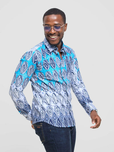 Mendilines Warm African Shirt - Dark Blue Print - Shopzetu