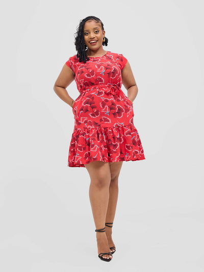Lizola Jana Shift Dress - Red flowered - Shopzetu