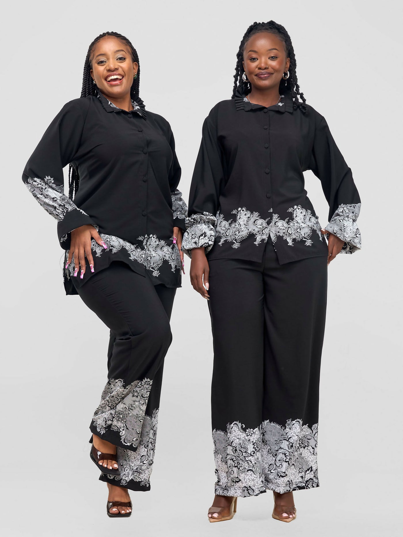 Inroses Hub Floral Pant Set - Black / White - Shopzetu