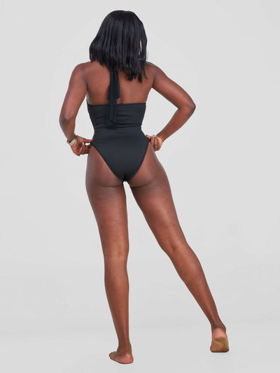Sleeveless Bodysuit With Lace Criss-Cross Cut-Out Lingerie Set - Black