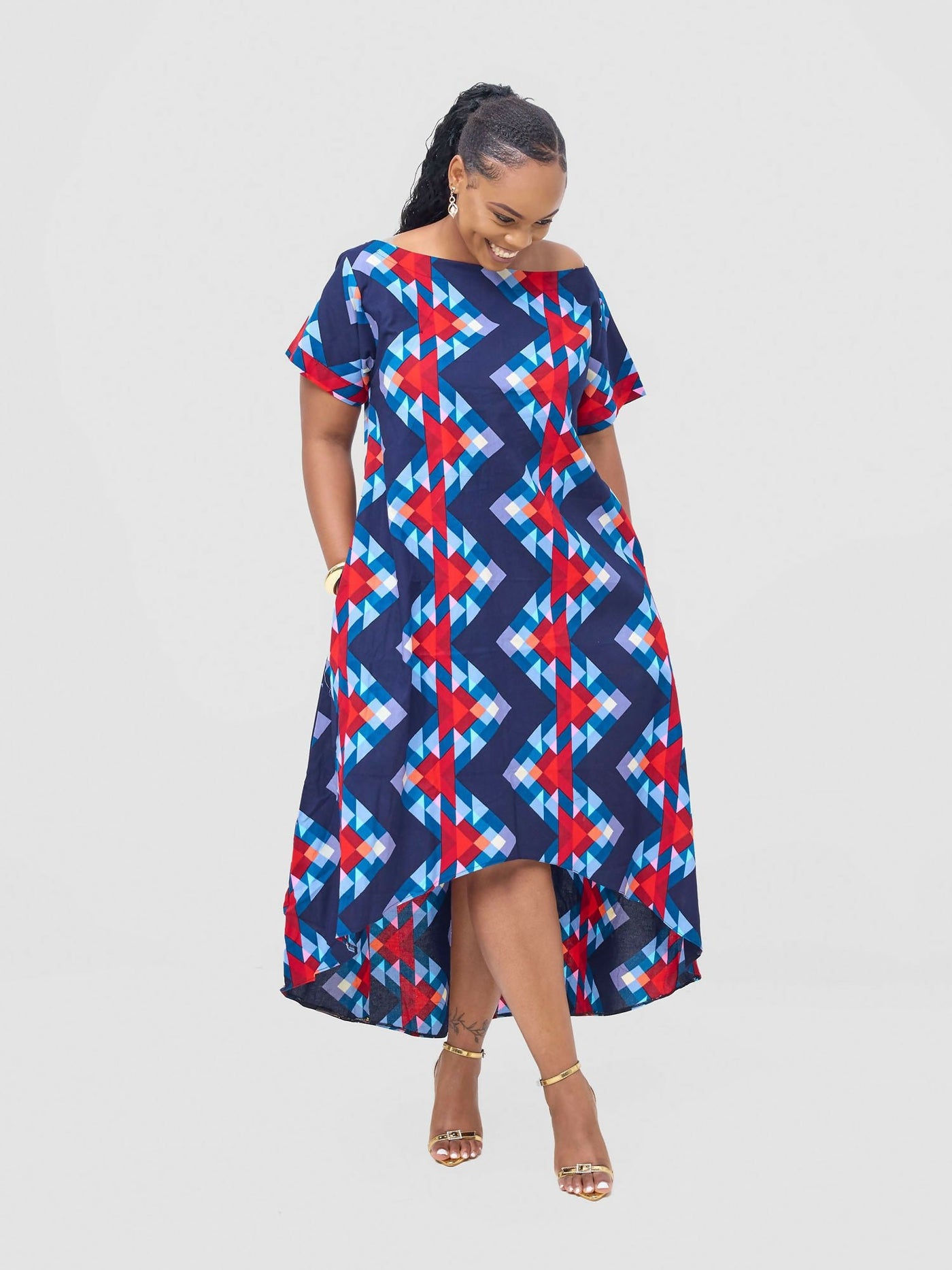 Prettygline Kali Geo High Low Dress - Blue - Shopzetu