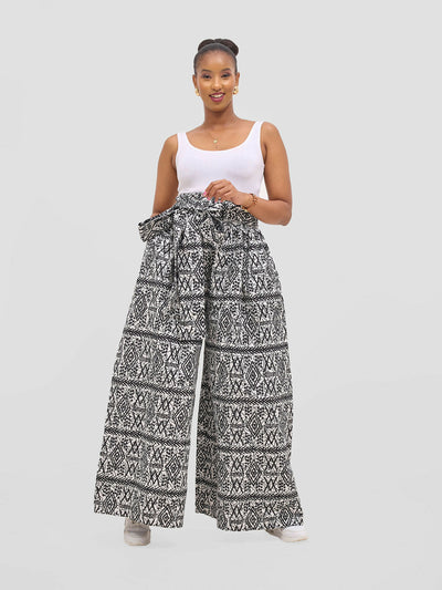 Waridi Africa Herizo Palazzo Pant - Black / White African Print - Shopzetu
