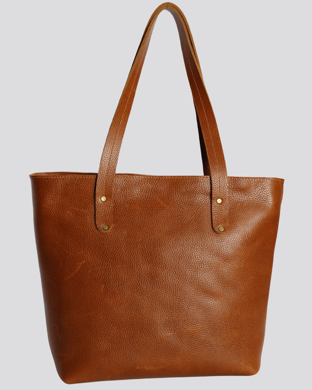 Blueberry Leather Tote Bag - Tan - Shopzetu