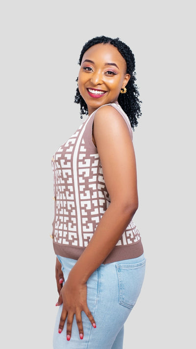 The Fashion Frenzy Sleeveless Sweater Top - Khaki - Shopzetu