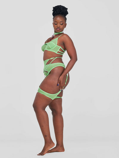 Erotic Strappy Lingerie Set - Green
