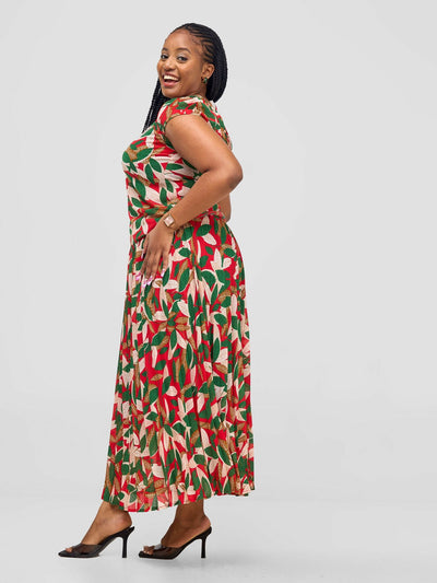 Laika House Leafy Pleat Skirt Set - Red Floral - Shopzetu