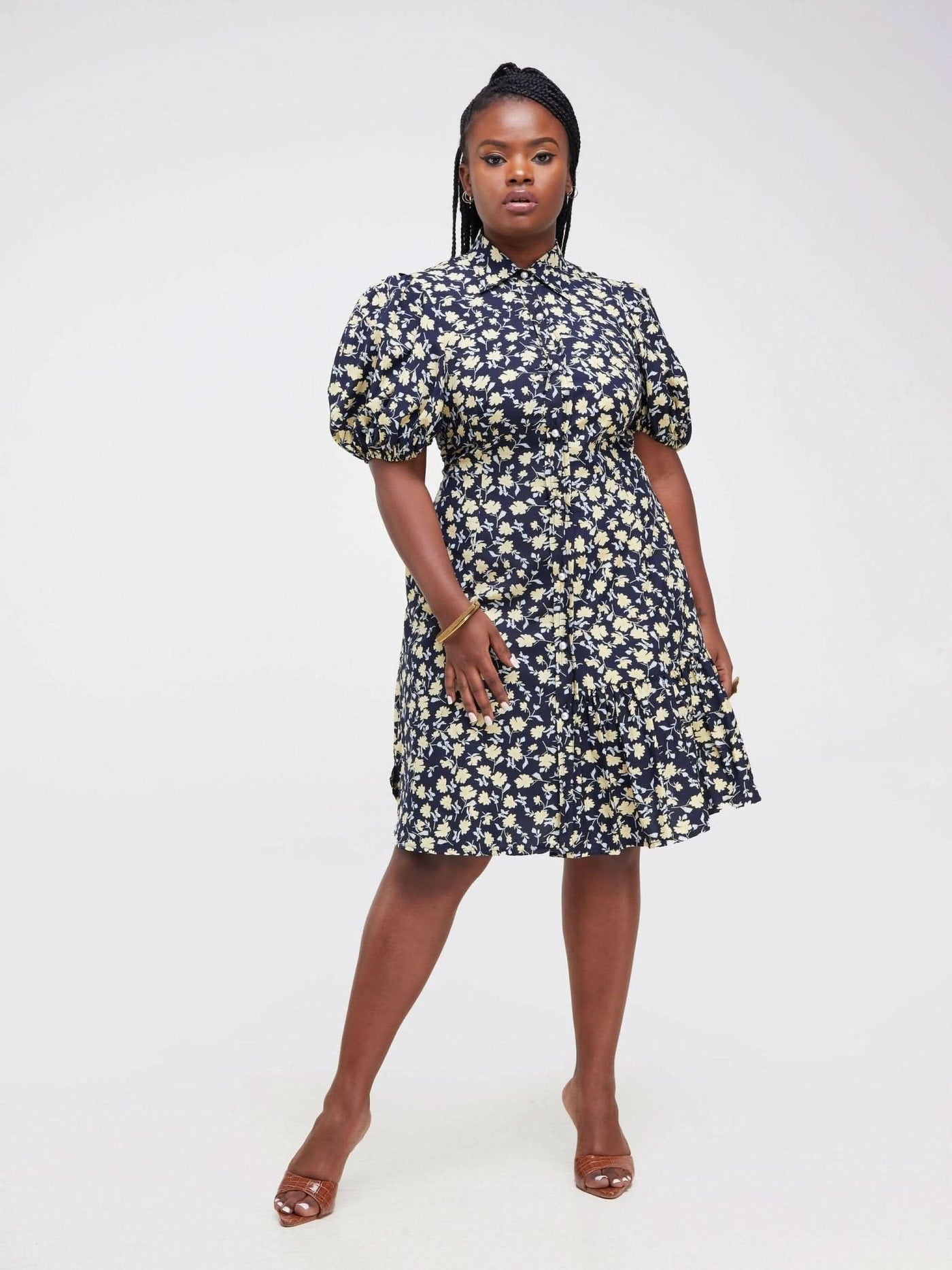 Purple Thread Taratibu Dress - Navy Blue Floral - Shopzetu