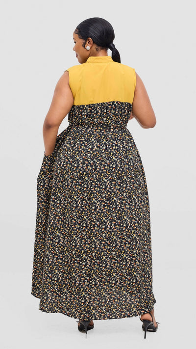 Rimyel Limited Button Dress - Mustard - Shopzetu