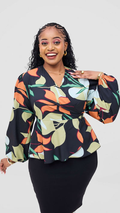 Lizola Adishiri Wrap Blouse Top - Multicolored - Shopzetu