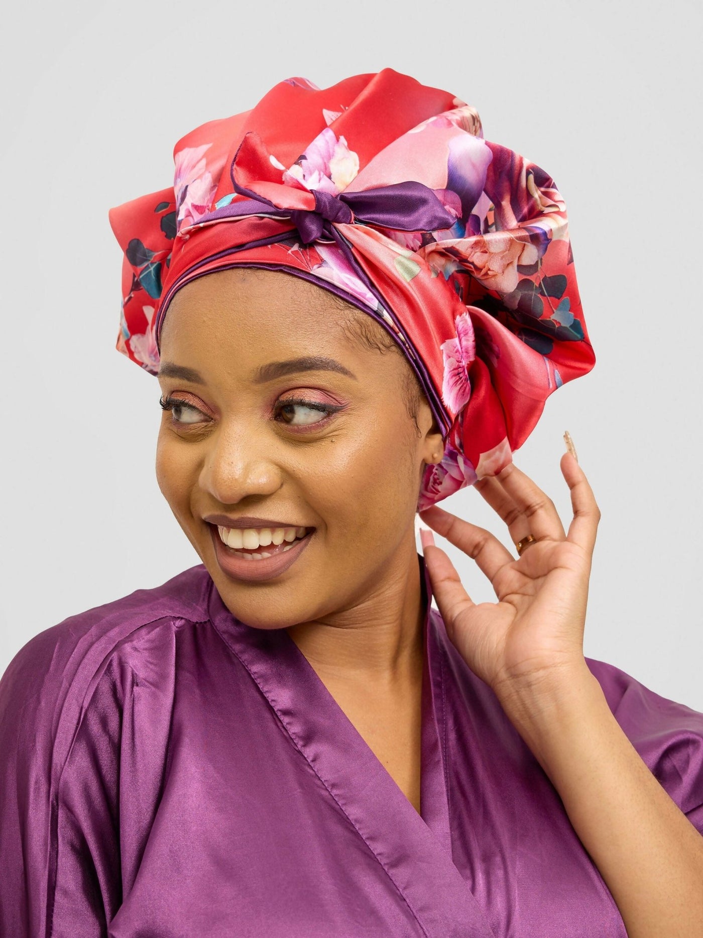Satin Revolution Silk Meet Satin Tie Bonnet - Blackcurrant - Shopzetu