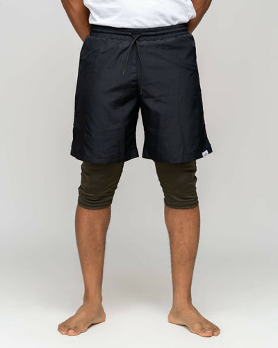 Zaiba Creations Modest Workout 2 in1 Long Shorts - Black / Olive Green - Shopzetu