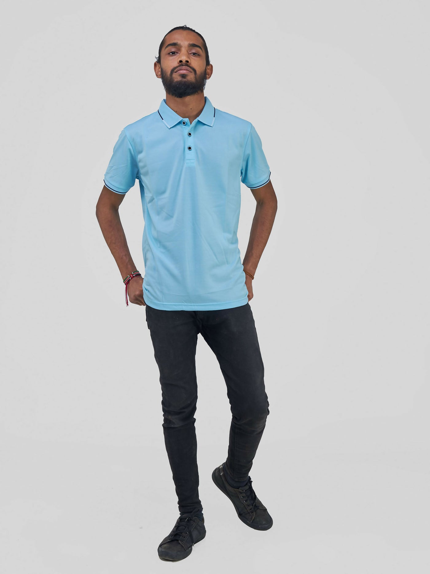 Short Sleeved Polo T-Shirt - Sky Blue - Shopzetu