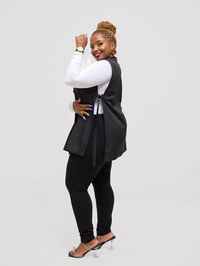 Pure Buxom Polka Bubble Knot Side Vest Blazer - Black - Shopzetu