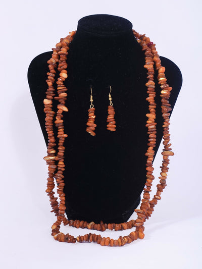 Double Layered Ceramic Beads Necklace Set - Brown - Shopzetu