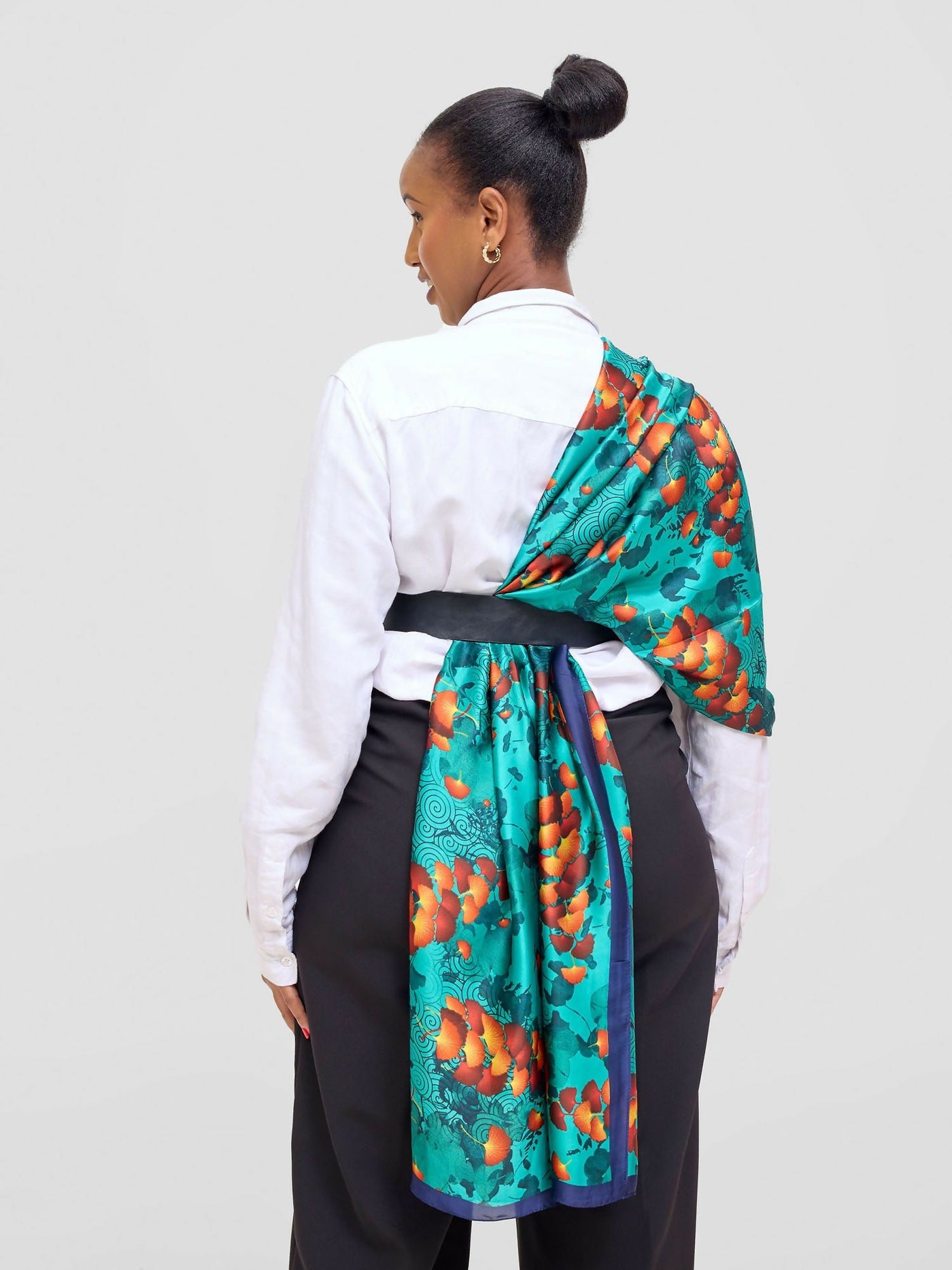 Ukiyo Lifestyle Silk Scarf - Teal Green Print - Shopzetu