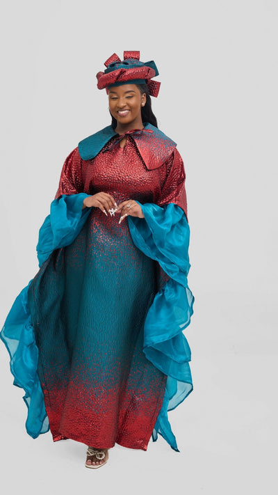 Hats And More Majestic Radiance Kaftan Set Dress - Red / Turquoise - Shopzetu