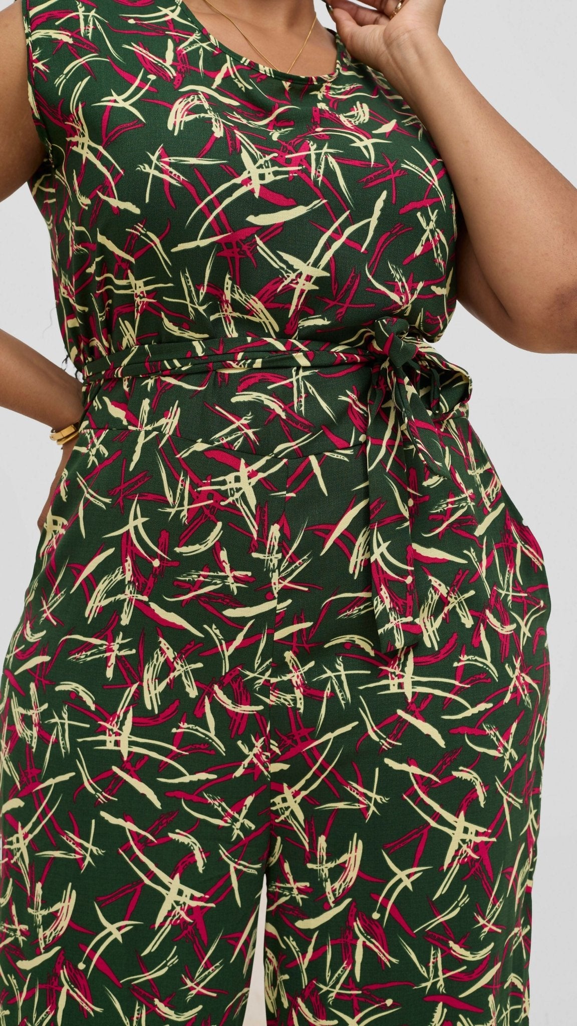 Lizola Aleena Jumpsuit - Green / Pink / Cream - Shopzetu