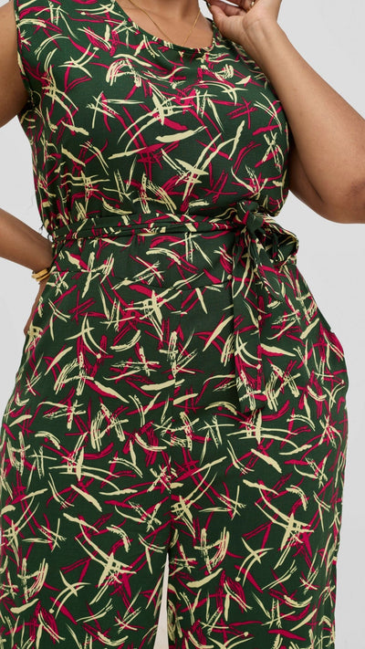 Lizola Aleena Jumpsuit - Green / Pink / Cream - Shopzetu