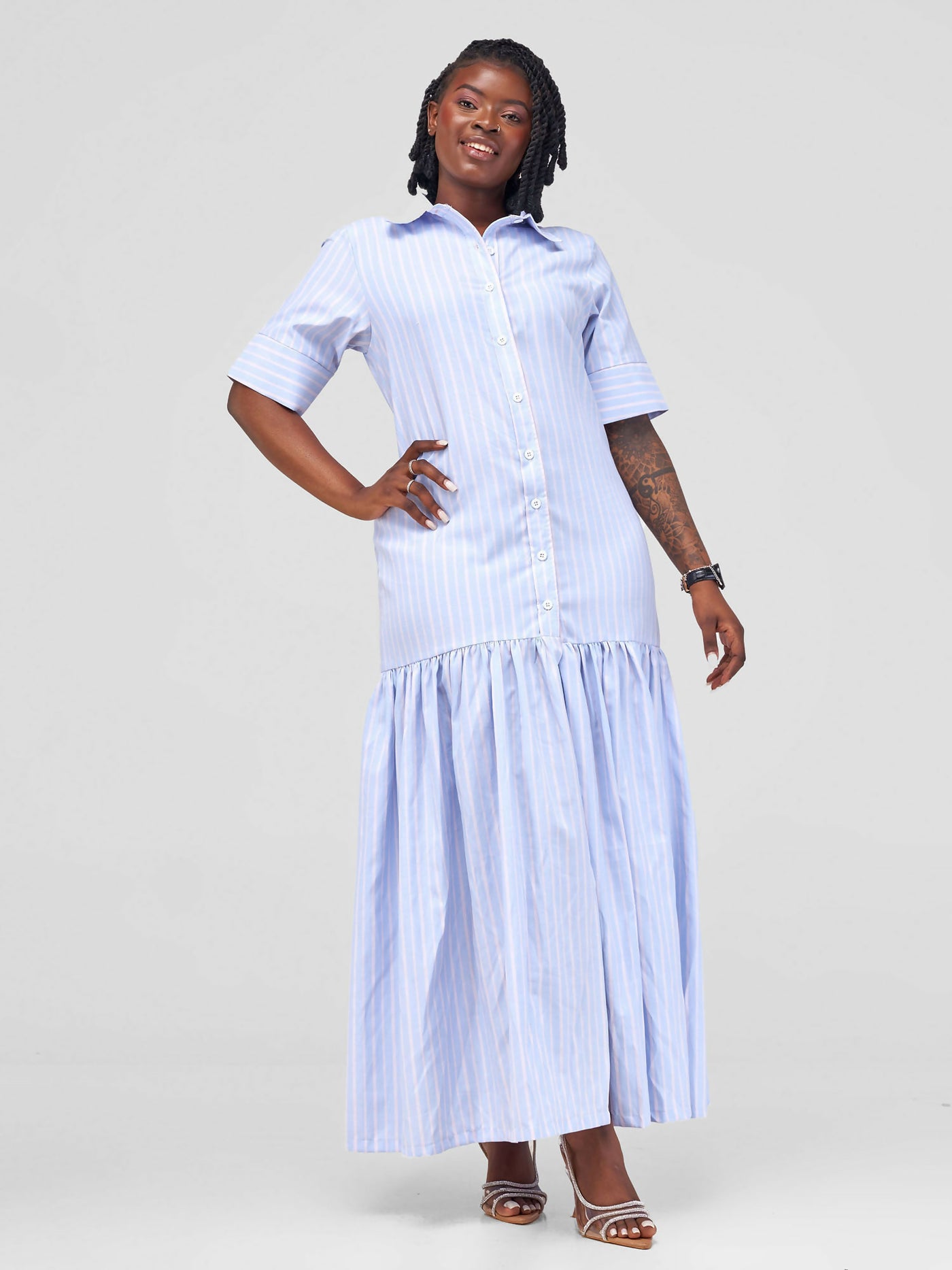 Marumara Creations Zuri Stripped Shirt Dress - Light Blue - Shopzetu