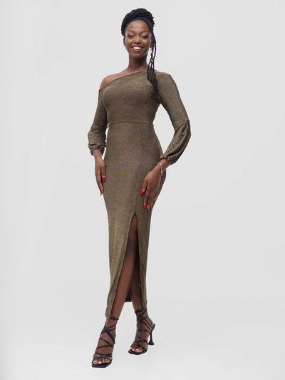 Stylish Sisters Bodycon Shimmering Dress - Brown - Shopzetu