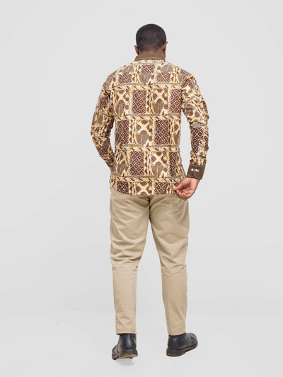Mendilines Warm African Shirt - Dark Brown Print - Shopzetu