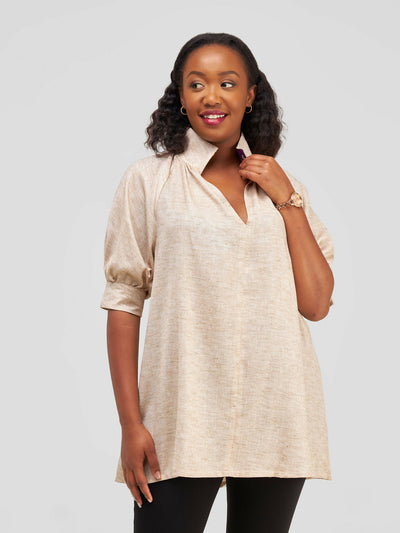 Tuli Anisa Short Sleeve Blouse - Brown