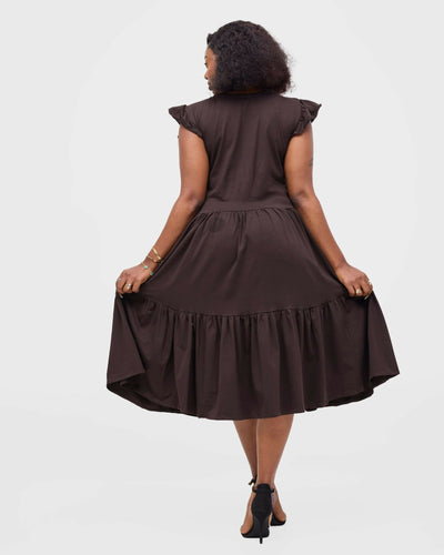 Gravio Margo Midi Dress - Chocolate / Brown - Shopzetu